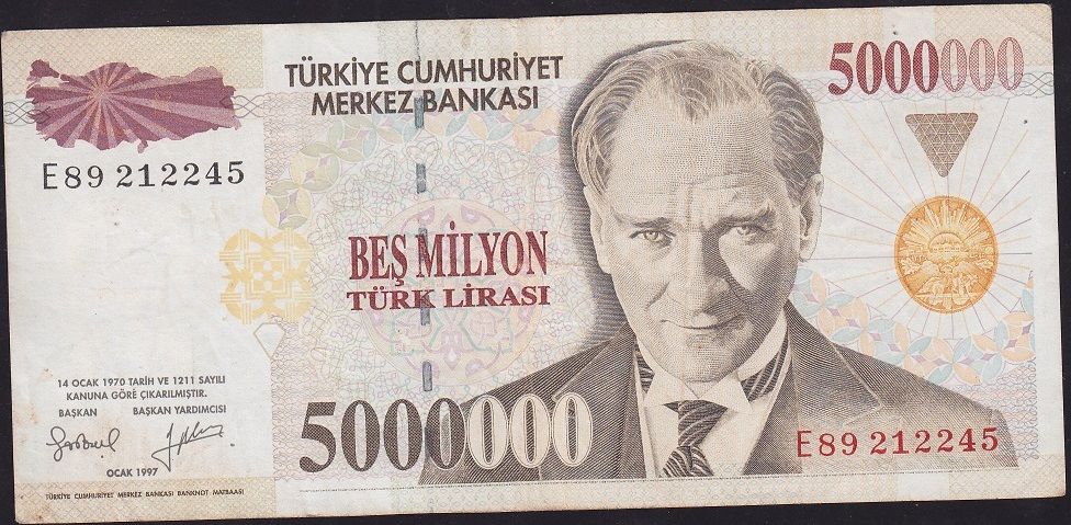 7.Emisyon 5 000 000 Lira E89 212245 Çok Temiz+