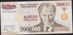 7.Emisyon 5 000 000 Lira E89 212245 Çok Temiz+