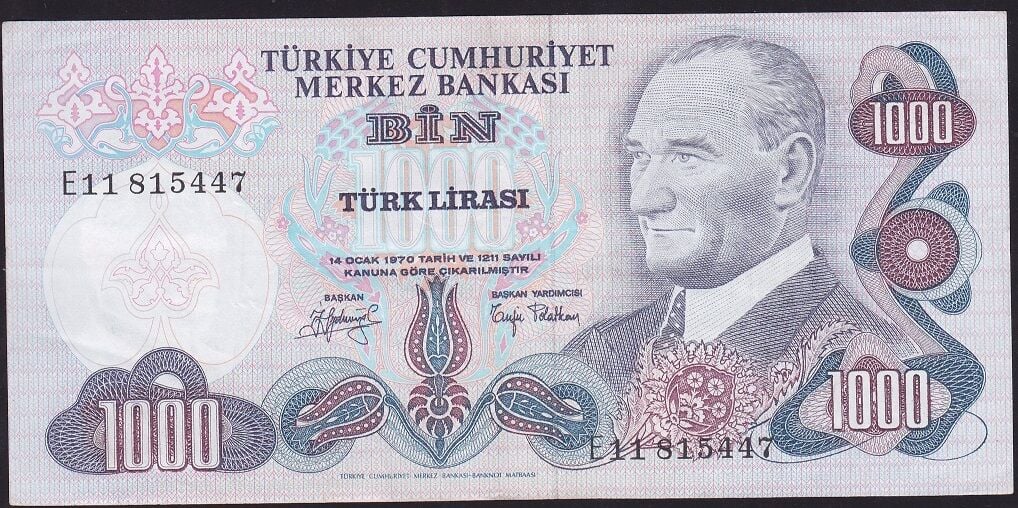 6.Emisyon 2.Tertip 1000 Lira E11 815447 Çok Temiz+