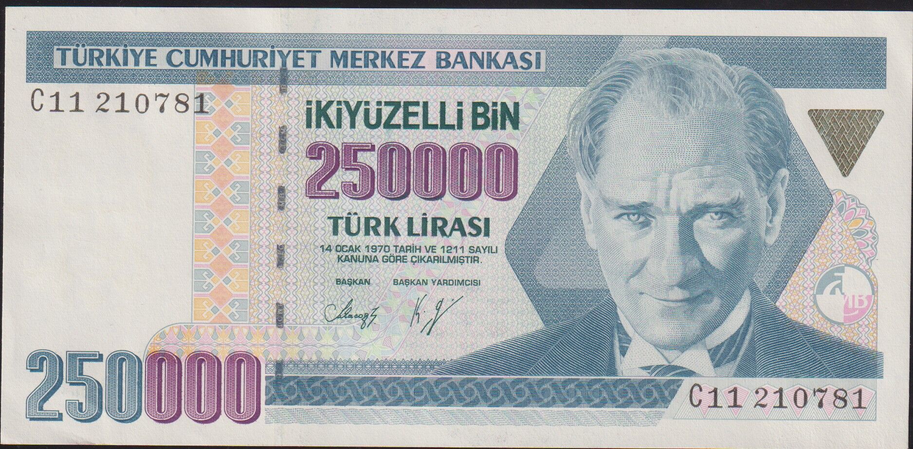 7.Emisyon 1.Tertip 250000 Lira C11 210781 Çilaltı Çil
