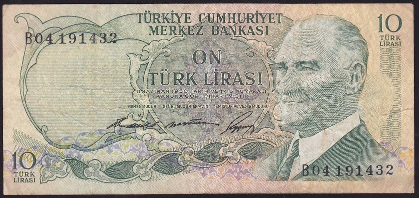6.Emisyon 1.Tertip 10 Lira B04 191432 Çok Temiz