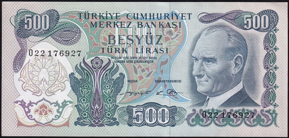 6.Emisyon 2.Tertip 500 Lira O22 176927 Çilaltı
