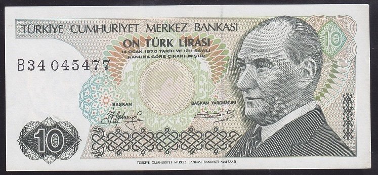 7.EMİSYON 1.TERTİP 10 LİRA B34 045477 ÇİLALTI