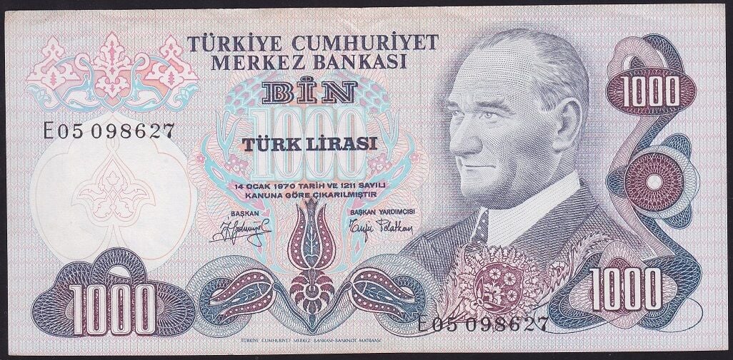 6.Emisyon 2.Tertip 1000 Lira E05 098627 Çok Temiz+