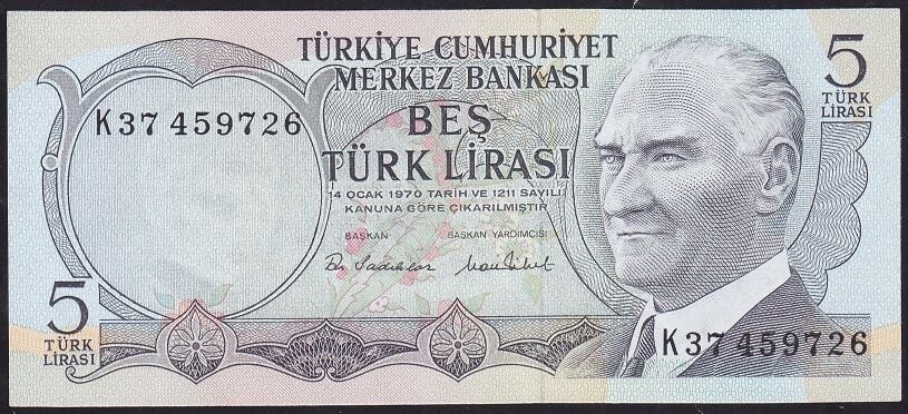 6.Emisyon 2.Tertip 5 Lira K37 459726 Çil