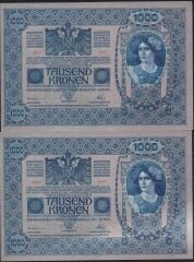Avusturya Macaristan 1000 Korona 1902 Çil Seri Takipli 2 adet