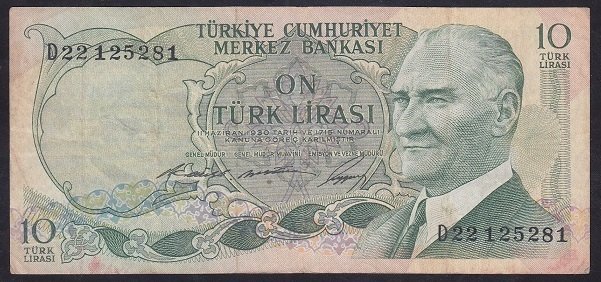 6.EMİSYON 1.TERTİP 10 LİRA D22 125281 ÇOK TEMİZ eski kağıt para fiyatları