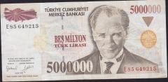 7.Emisyon 5 000 000 Lira E85 649215 Çok Temiz+