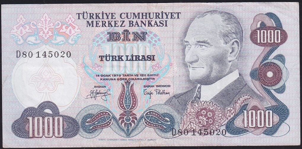 6.Emisyon 2.Tertip 1000 Lira D80 145020 Çok Temiz+