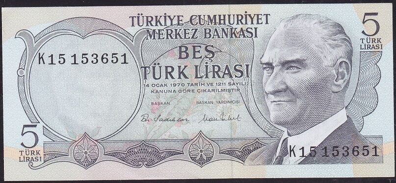6.Emisyon 2.Tertip 5 Lira K15 153651 Çil