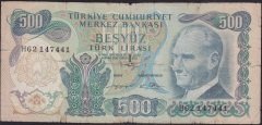 6.EMİSYON 2.TERTİP 500 LİRA H62 147441 HALİYLE eski para koleksiyon mezat