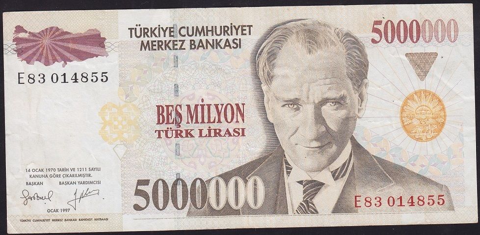 7.Emisyon 5 000 000 Lira E83 014855 Çok Temiz+