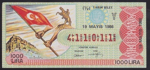 1986 19 MAYIS YARIM BİLET Y SERİSİ
