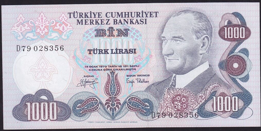 6.Emisyon 2.Tertip 1000 Lira D79 028356 Çilaltı ( Hafif Bombe Var )