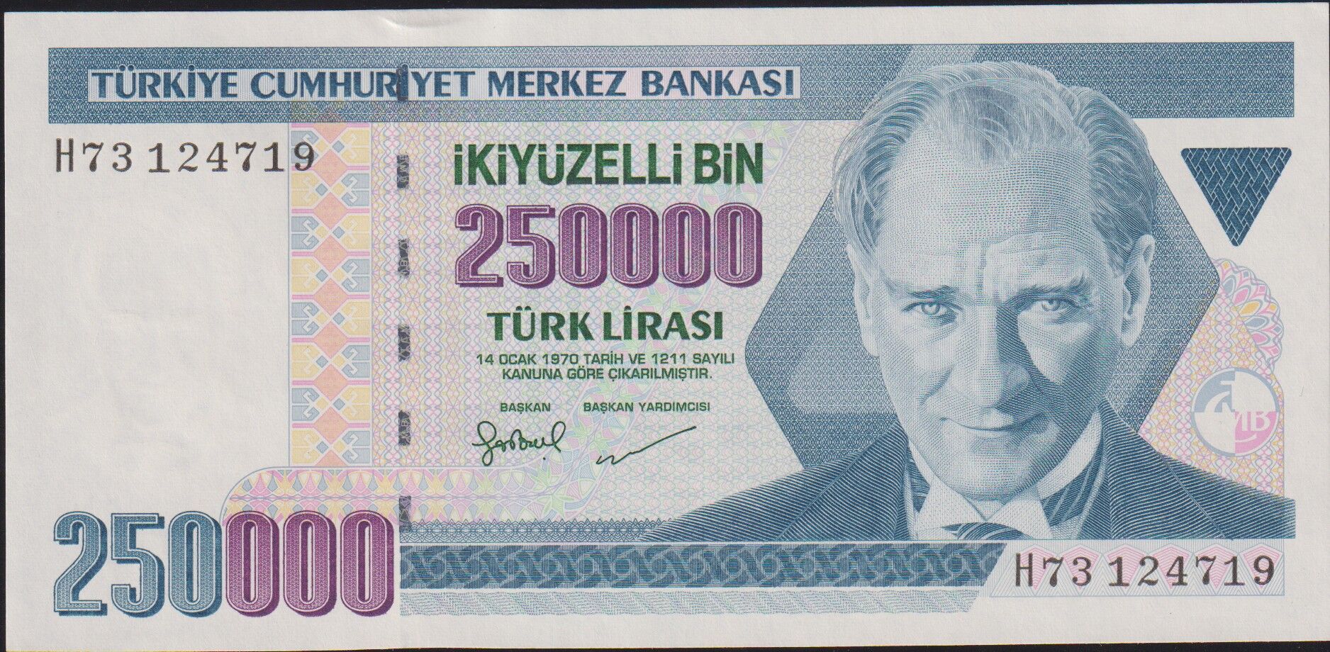7.Emisyon 3.Tertip 250000 Lira H73 124719 Çilaltı Çil