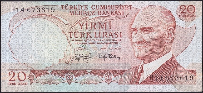 6.Emisyon 3.Tertip 20 Lira H14 673619 Çok Temiz+
