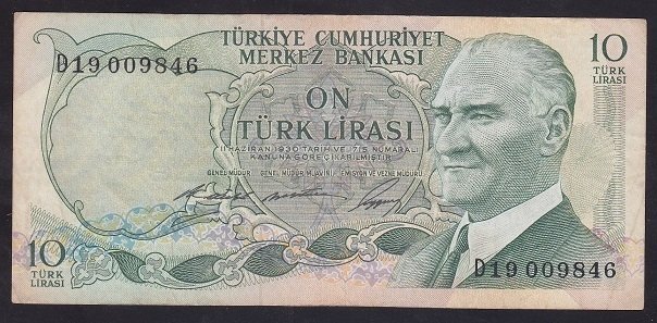 6.EMİSYON 1.TERTİP 10 LİRA D19 009846 ÇOK TEMİZ +