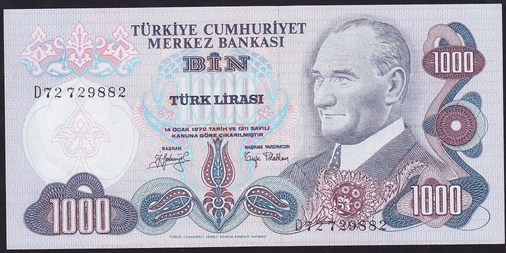 6.Emisyon 2.Tertip 1000 Lira D72 729882 Çilaltı