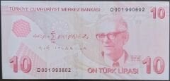 9.Emisyon 4.Tertip 10 Lira D001 990602 Çilaltı Çil (Bandrol baskı izi var )