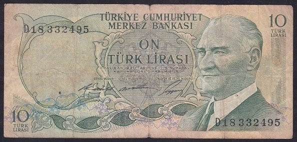 6.EMİSYON 1.TERTİP 10 LİRA D18 332495 TEMİZ