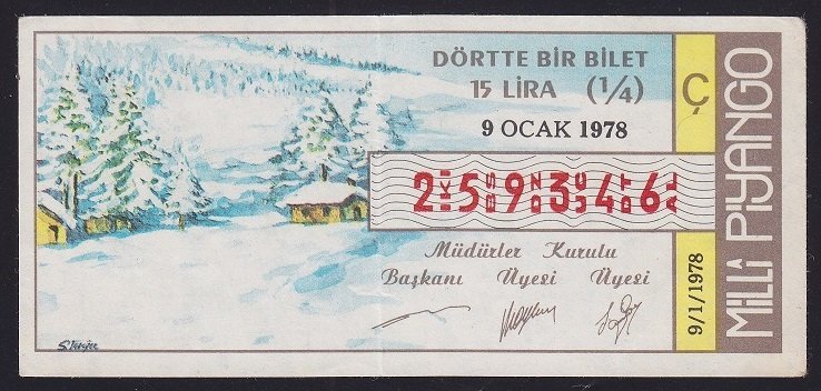1978 9 OCAK ÇEYREK BİLET
