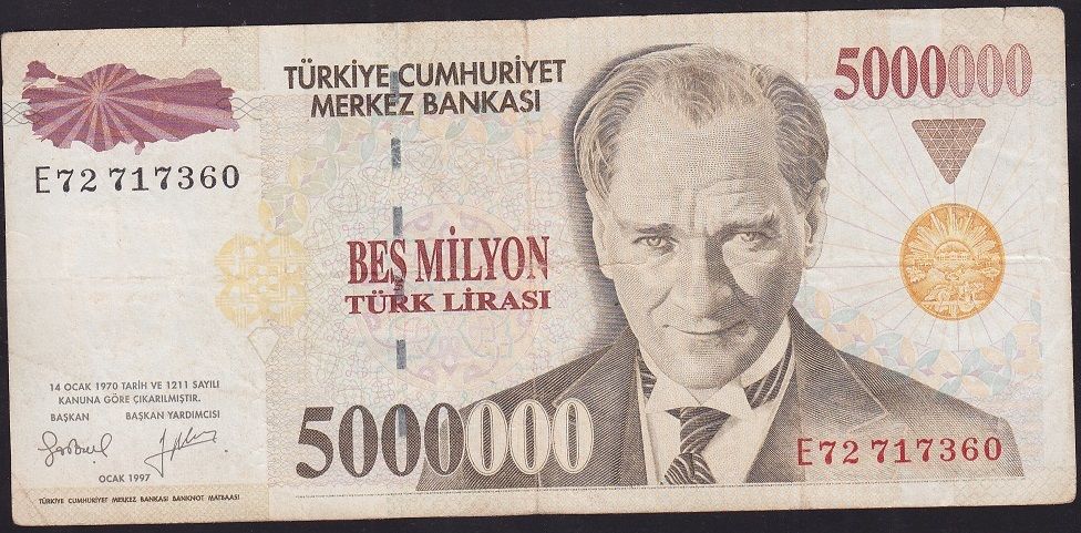 7.Emisyon 5 000 000 Lira E72 717360 Çok Temiz