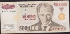 7.Emisyon 5 000 000 Lira E72 717360 Çok Temiz