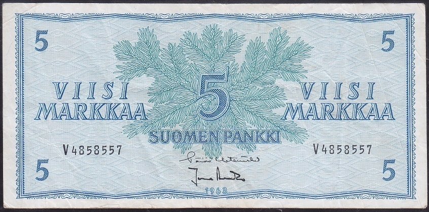 Finlandiya 5 Markka 1963 Çok Temiz