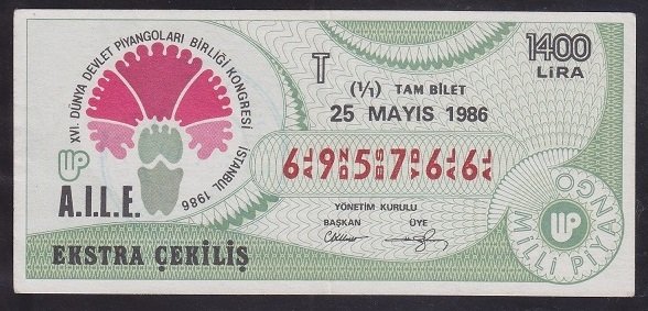 1986 25 MAYIS TAM BİLET T SERİSİ