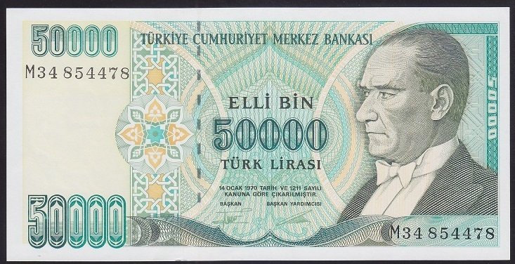 7.EMİSYON 2.TERTİP 50000 LİRA M34 854478 ÇİLALTI ÇİL