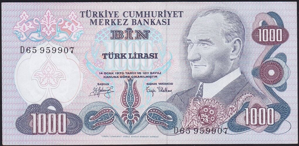6.Emisyon 2.Tertip 1000 Lira D65 959907 Ççt Çilaltı
