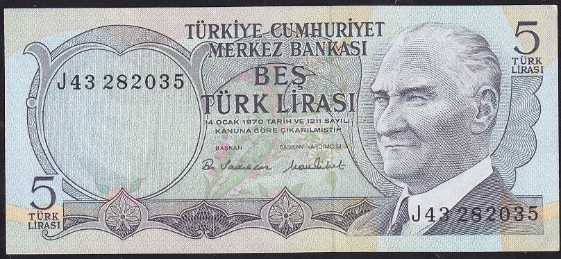 6.Emisyon 2.Tertip 5 Lira J43 282035 Çilaltı