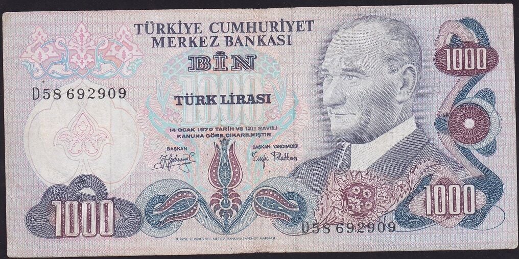 6.Emisyon 2.Tertip 1000 Lira D58 692909 Çok Temiz