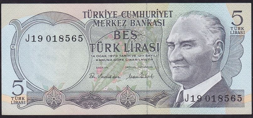 6.Emisyon 2.Tertip 5 Lira J19 018565 Çilaltı