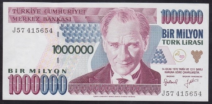 7.EMİSYON 2.TERTİP 1 000 000 LİRA J57 415654 ÇİLALTI
