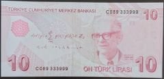 9.Emisyon 3.Tertip 10 Lira C089 333999 Çil