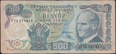 6.EMİSYON 2.TERTİP 500 LİRA F71 177417 HALİYLE eski kağıt para değerleri