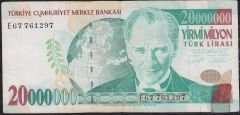 7.Emisyon 20 000 000 Lira E67 761297 Temiz ( Bant var )