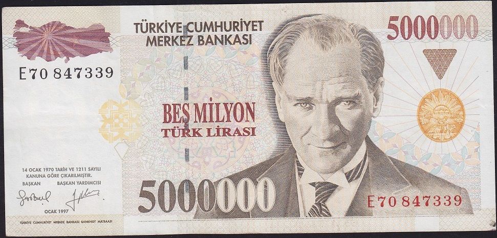 7.Emisyon 5 000 000 Lira E70 847339 Çok Temiz+