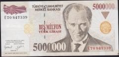 7.Emisyon 5 000 000 Lira E70 847339 Çok Temiz+