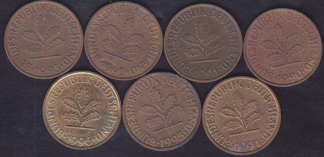 ALMANYA 10 PFENNIG 1990 LI YILLAR LOT (7 ADET)