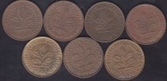 ALMANYA 10 PFENNIG 1990 LI YILLAR LOT (7 ADET)