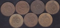 ALMANYA 10 PFENNIG 1990 LI YILLAR LOT (7 ADET)
