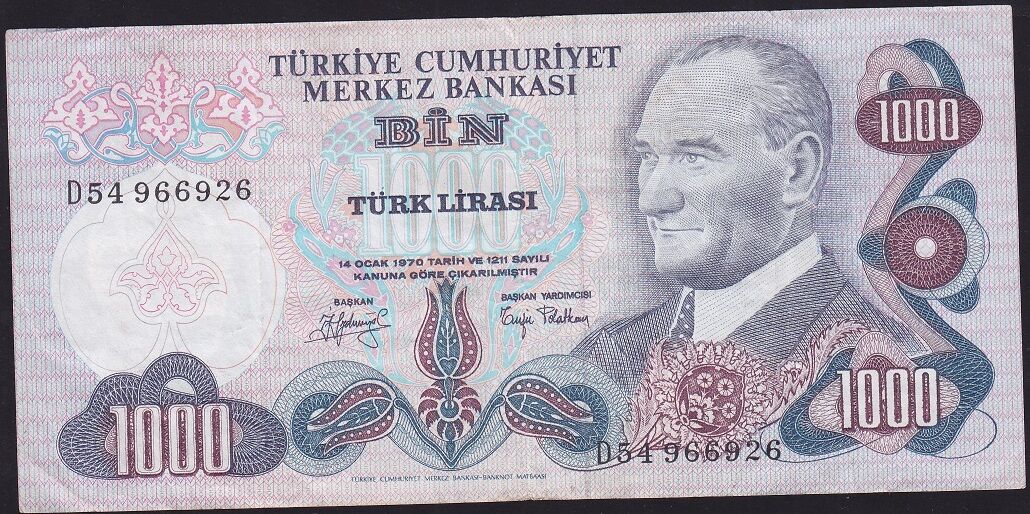 6.Emisyon 2.Tertip 1000 Lira D54 966926 Çok Temiz+