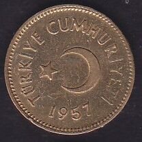 1957 Yılı 5 Kuruş Temizlenmiş