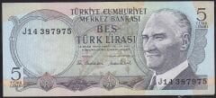 6.Emisyon 2.Tertip 5 Lira J14 387975 Çok Çok Temiz+