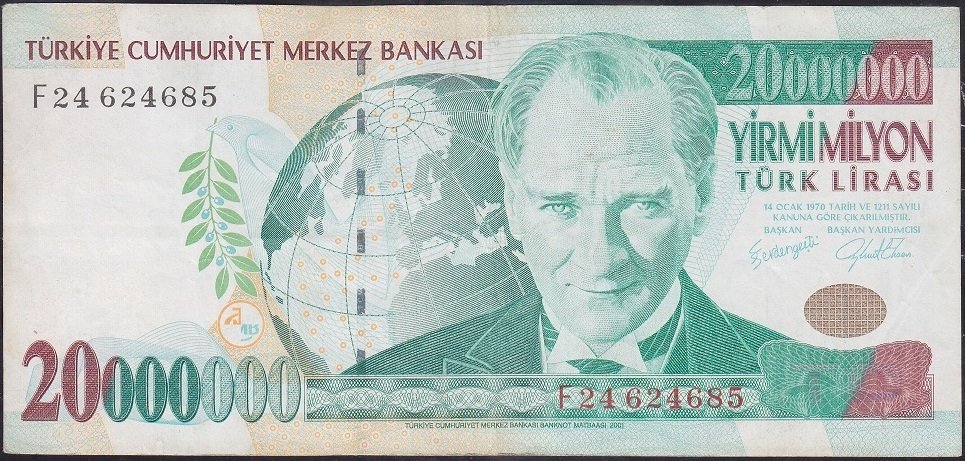 7.Emisyon 20 000 000 Lira F24 624685 Çok Temiz +