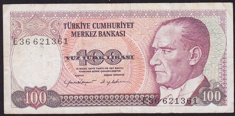 7.Emisyon 2.Tertip 100 Lira E36 621361 Çok Temiz