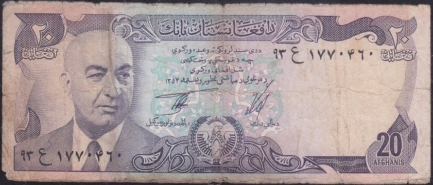 Afganistan 20 Afgani 1352 ( 1973 ) Haliyle