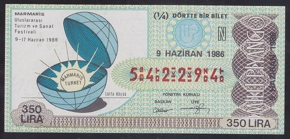 1986 9 HAZİRAN ÇEYREK BİLET N SERİSİ